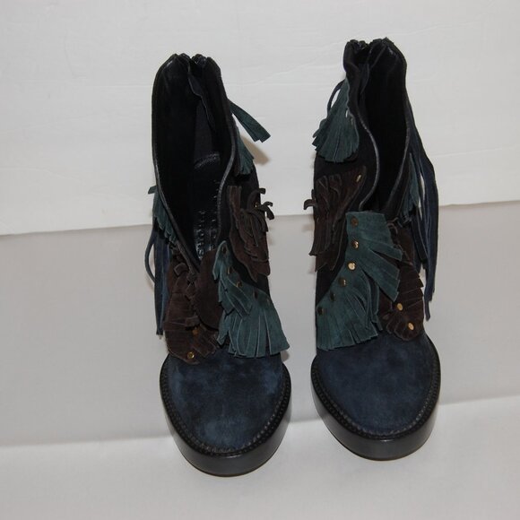 37.5/7.5❤️ BURBERRY Suede Leather Studded Fringe High Heels Ankle Boots ITALY - Picture 3 of 9